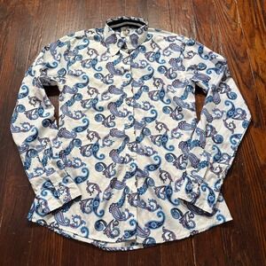 Royal Highness Equestrian Riding Shirt Womens M Blue White Paisley Breathable